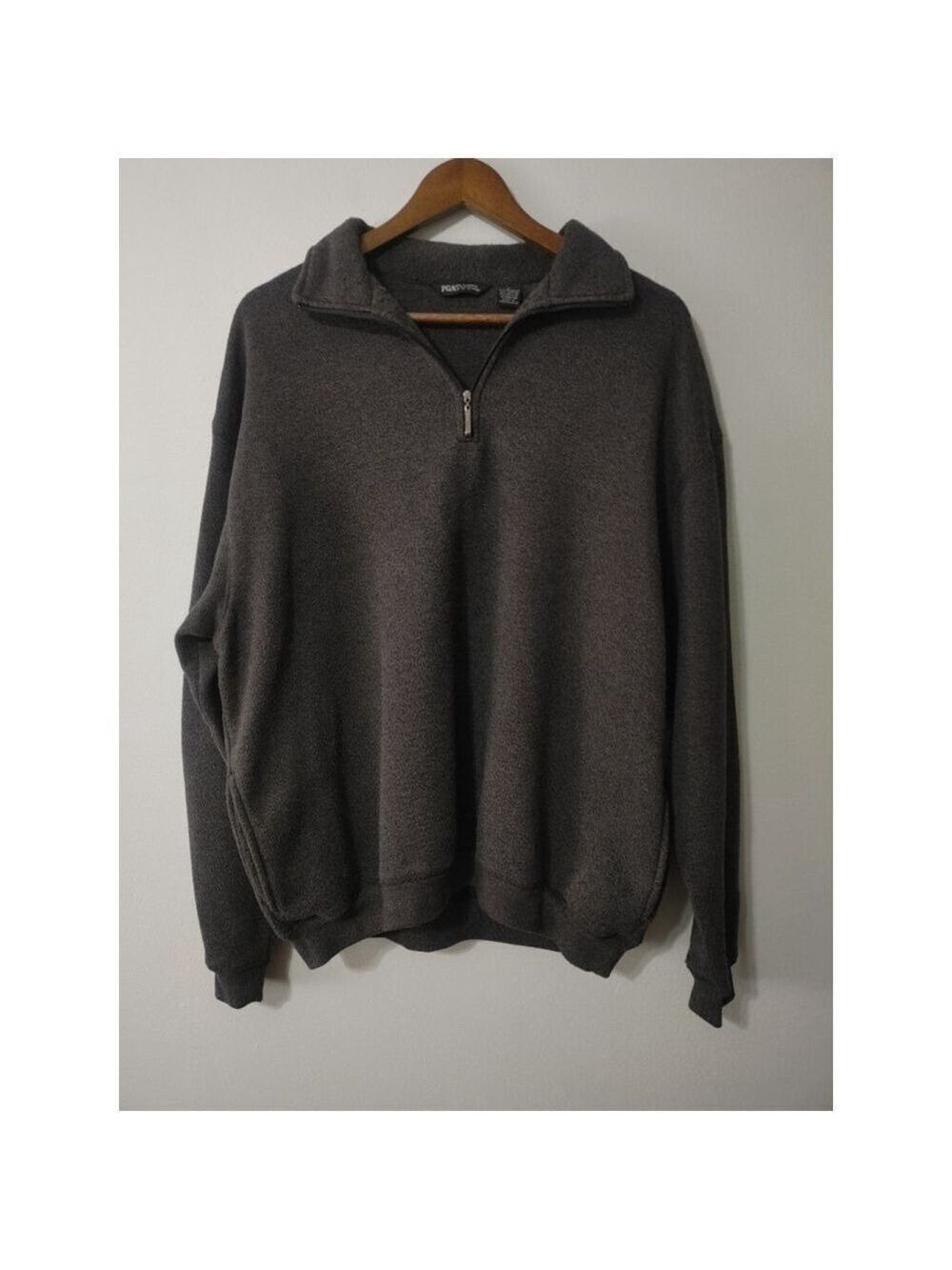 Men's PGA TOUR Dark Gray Cozy Cotton/Poly Quarter-Zip Sweater Pockets L
